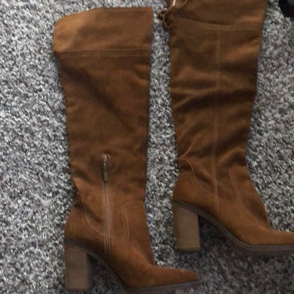 Franco Sarto. Thigh high tan leather, suede boots - Picture 1 of 1